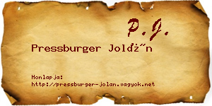 Pressburger Jolán névjegykártya